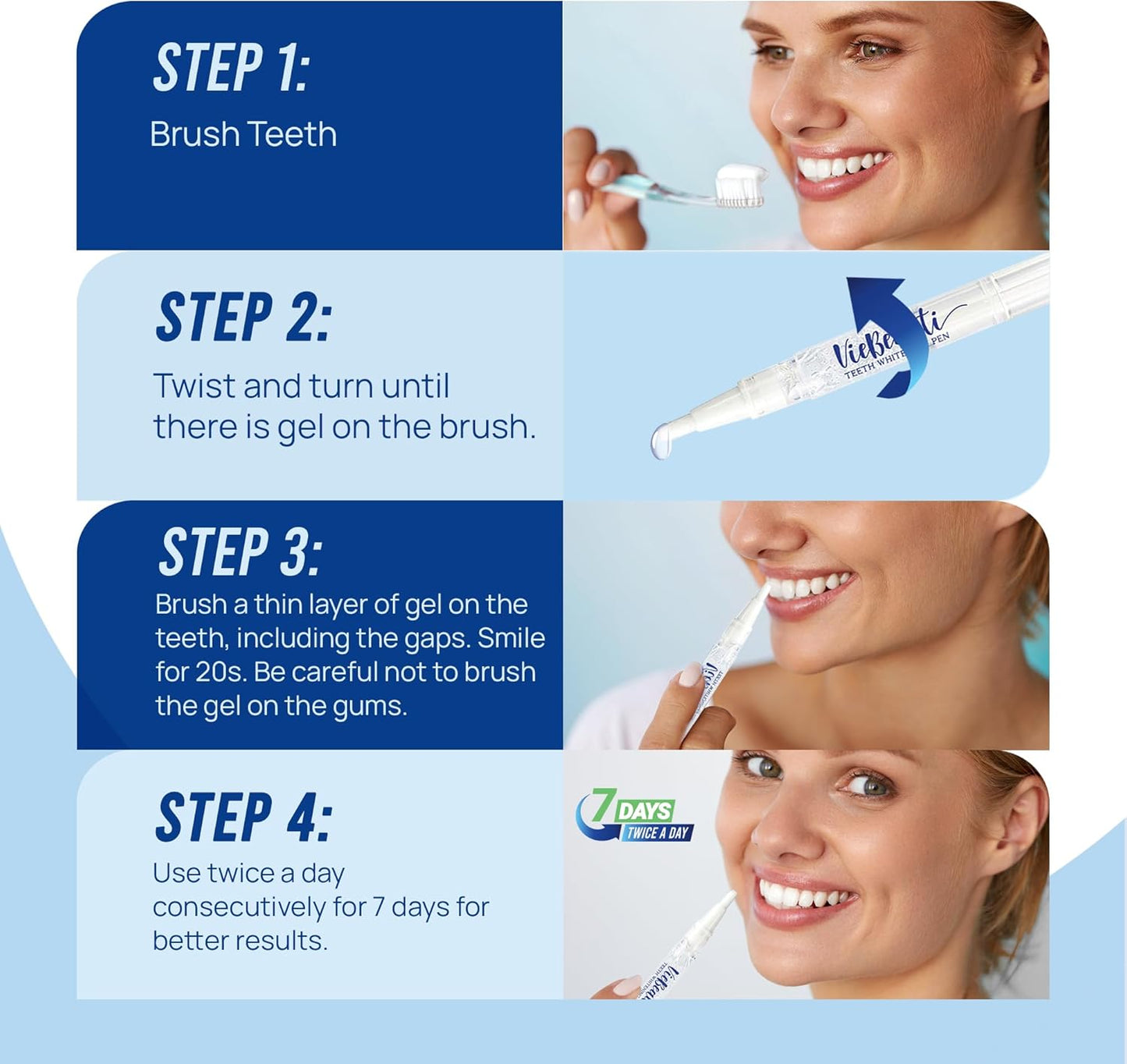 VieBeauti Teeth Whitening Pen (3 Pcs), 30+ Uses, Effective, Painless, No Sensitivity, Travel-Friendly, Easy to Use, Beautiful White Smile, Mint Flavor