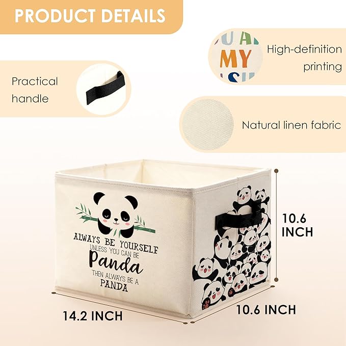 Inspirational Cute Panda Storage Bins Box, Toybox for Girls Boys, Always Be Yourself Panda Foldable Baskets Organizer with Handles for Bedroom Bathroom Kids Room Clothes Toys Books