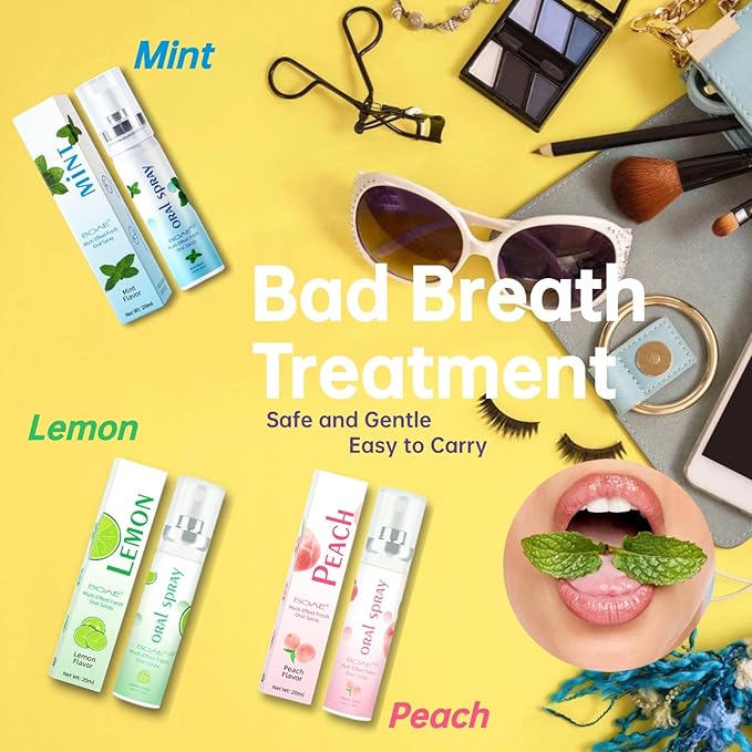 3PCS Oral Breath Spray, Natural Fresh Fruit Breath Freshener Spray Bad Breath Treatment for Adults, Portable Mint Dry Mouth Spray Freshener for Bad Breath Oral Odor Care, 0.68 fl.oz/Bottle