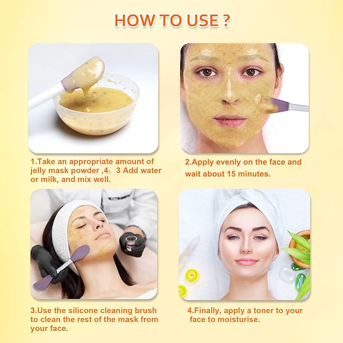 Jelly Mask Powder for Facials Care,Turmemic Jelly Face Mask,Professional Peel Off Rubber Mask, with Double-ended Silicone Brush,23 Fl Oz