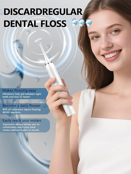 Electric Flosser for Teeth 4 Speeds,Electric Dental Flosser with 50 Replacement Heads,Rechargable Power Flosser for Teeth Cleaning Adults Men and Women