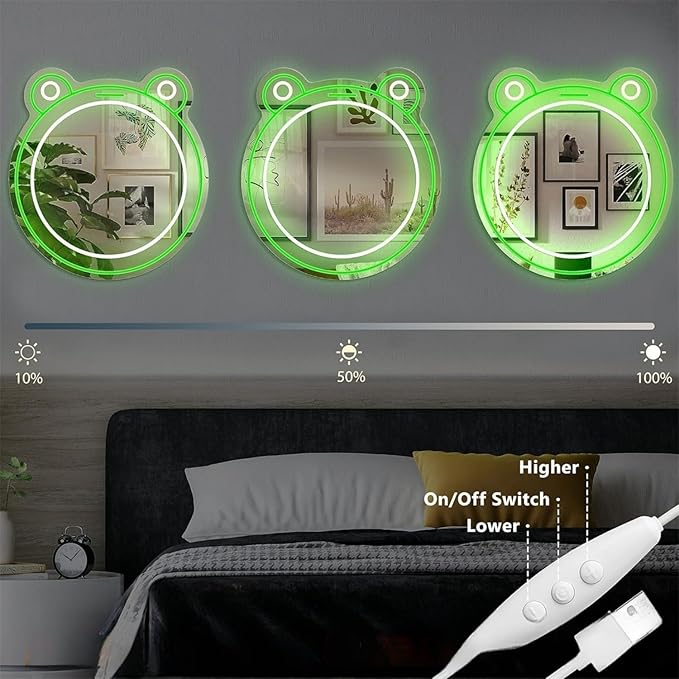 LED Mirror Neon Lights Light Up Dressing Mirror Cat/Shine Heart/Bat/Butterfly Shape Neon Mirror Sign for Modern Home Girl Room Bathroom Salon Wall Art Decor Gift For Girlfriend USB Powered