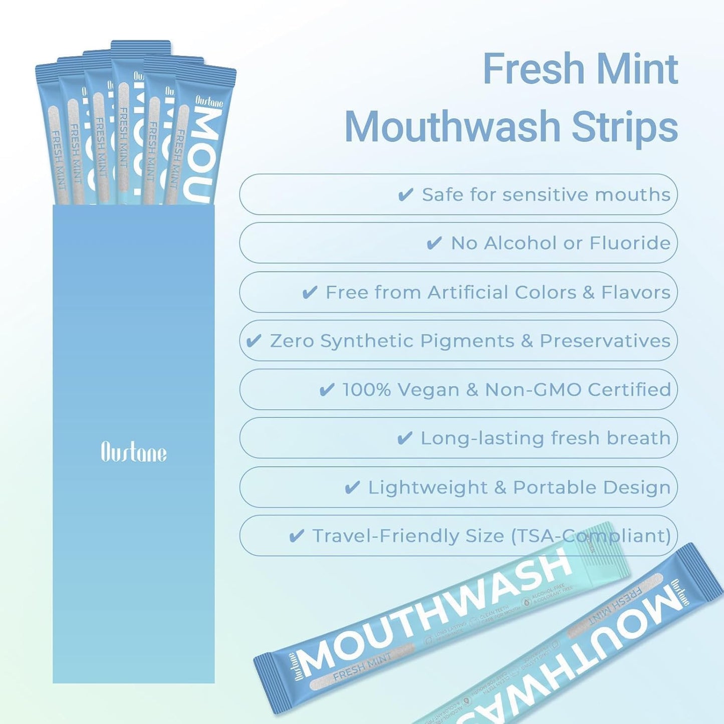 Mouthwash Travel Size Portable Packets to Go, Alcohol & Fluoride Free Fresh Mint MouthwashStrips for Superior Oral Hygiene,30 Individual Disposable Mouthwash Packs(Pack of 30)