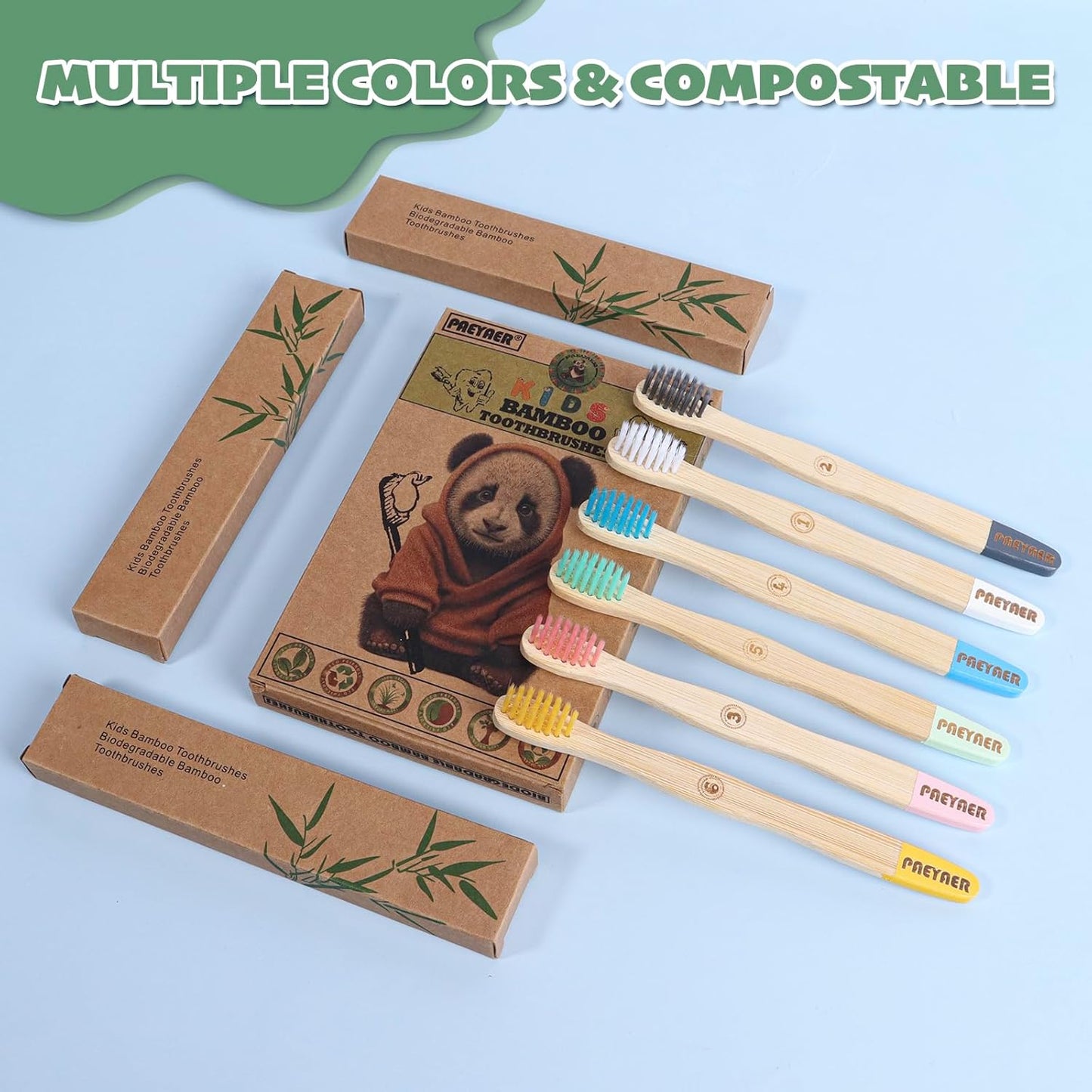 6 Pack Bamboo Kids Toothbrushes - Extra Soft Toothbrush for Kids - Natural Toothbrush Set Designed for Children Ages 3 and Up (Multicolor)