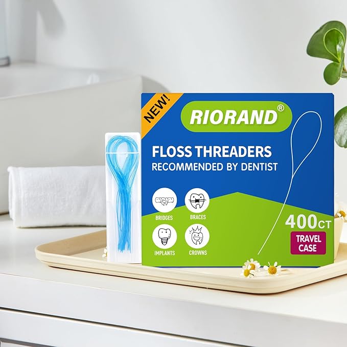 RioRand Floss Threaders, Essential Tool for Maintaining Oral Health with Braces, Bridges, and Implants 400Count (Pack of 4)