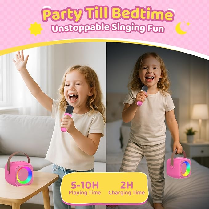 Karaoke Machine for Kids, Toys for 3-12 Years Old Girls Gifts, Kids Karaoke Microphone Machine Toy, Best Fun Christmas Birthday Gifts for 5 6 7 8 9 10 11 Years Teens Girl Boys Rose 2 Mic