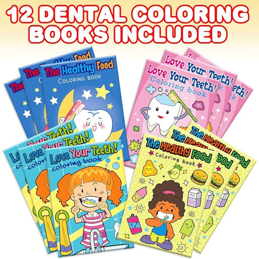 ArtCreativity Dental Coloring Book Kit for Kids - Includes 12 Mini Coloring Books and 12 Boxes of 4 Crayons Each - Fun Birthday Party Favors, Party Supplies, Great Gift Idea for Boys & Girls.