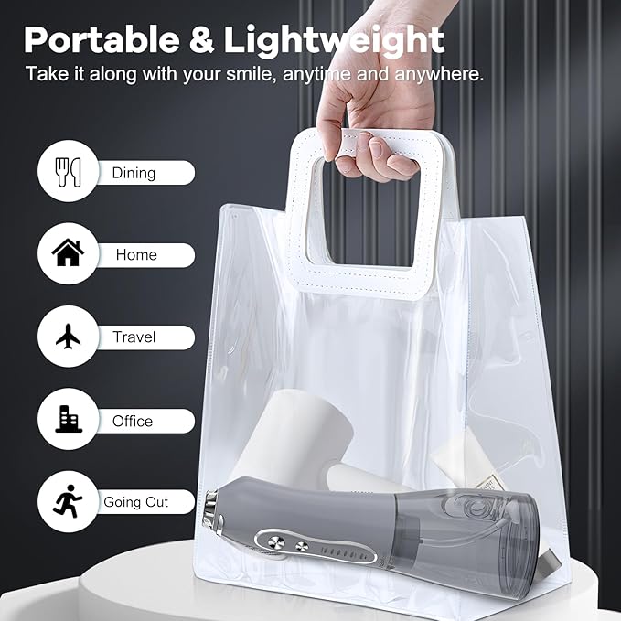 H2ofloss Water Dental Flosser Pick for Teeth: 5 Modes Cordless Portable 300ML Larger Tank Water Teeth Cleaner IPX7 Waterproof Flossing Cleaning Picks for Home Travel Gray