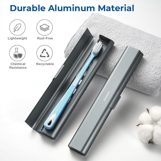 Aluminum Toothbrush Travel Case, Portable Travel Toothbrush Holder, Durable Manual Toothbrush Box Container for Traveling, Bathroom, Camping, Business Trip-Gray Blue