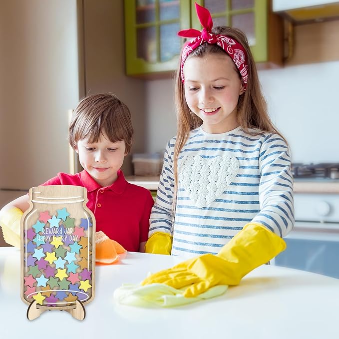 45Pcs Magnetic Reward Jar, Large 9.84 x 5.9“ Star Jar, Reward System for Kids Home Behavior School Classroom Incentives Potty Training with Colorful DIY Name Stickers