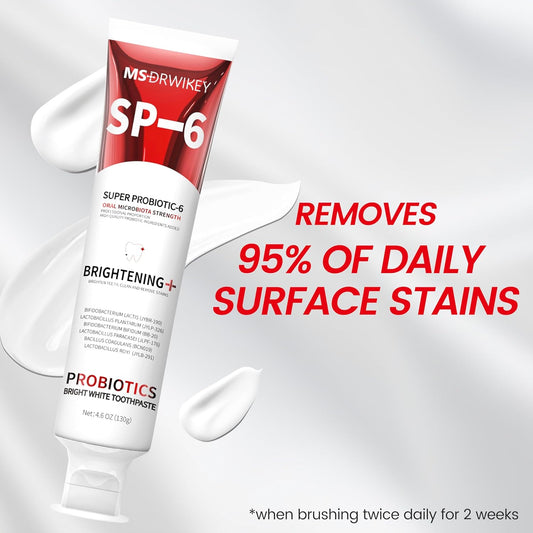 SP-6 Probiotic Whitening Toothpaste - Enhanced Formula with 6 Probiotics and Gum Health - Enamel-Safe, Fluoride-Free, Fresh Mint Flavor, 4.6oz (1)