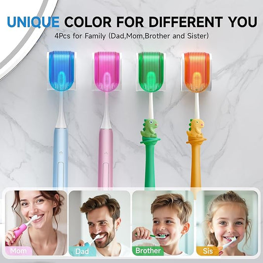 Toothbrush Holders for Bathrooms【Upgrade Single Slot Design】 Toothbrush Holder Wall Mounted with Cover Moisture-Proof and Dust-Proof Toothbrush Storage Organizer for Shower Family and Travel 4PCS