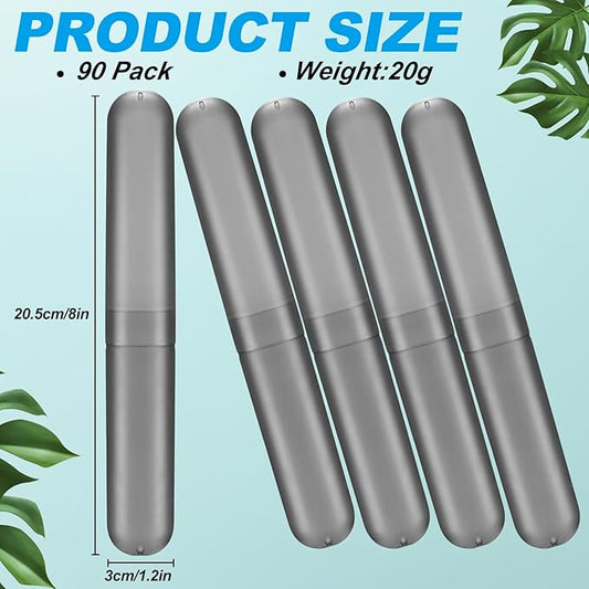 Sieral 90 Pack Travel Toothbrush Case Holder - Bulk Breathable Portable Toothbrush Storage Plastic Container for Home, Outdoor, Travel, Trip, Camping, 8 x 1.2 Inch (Gray)