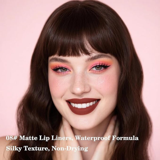 2-in-1 Gradient Dark Red Lip Liner & Lipstick, Waterproof Long Lasting Matte Lip Liner Pencil, Makeup Smudge proof lip liner with Cone Tip (08#-Wine)