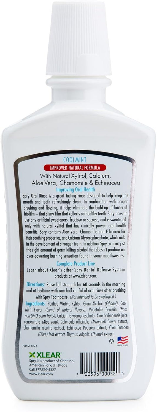 Spry Natural Xylitol Mouthwash Fluoride Free with Enamel Support, Gentle Alcohol Oral Rinse, Non-GMO, Coolmint - 16 fl oz (Pack of 1)