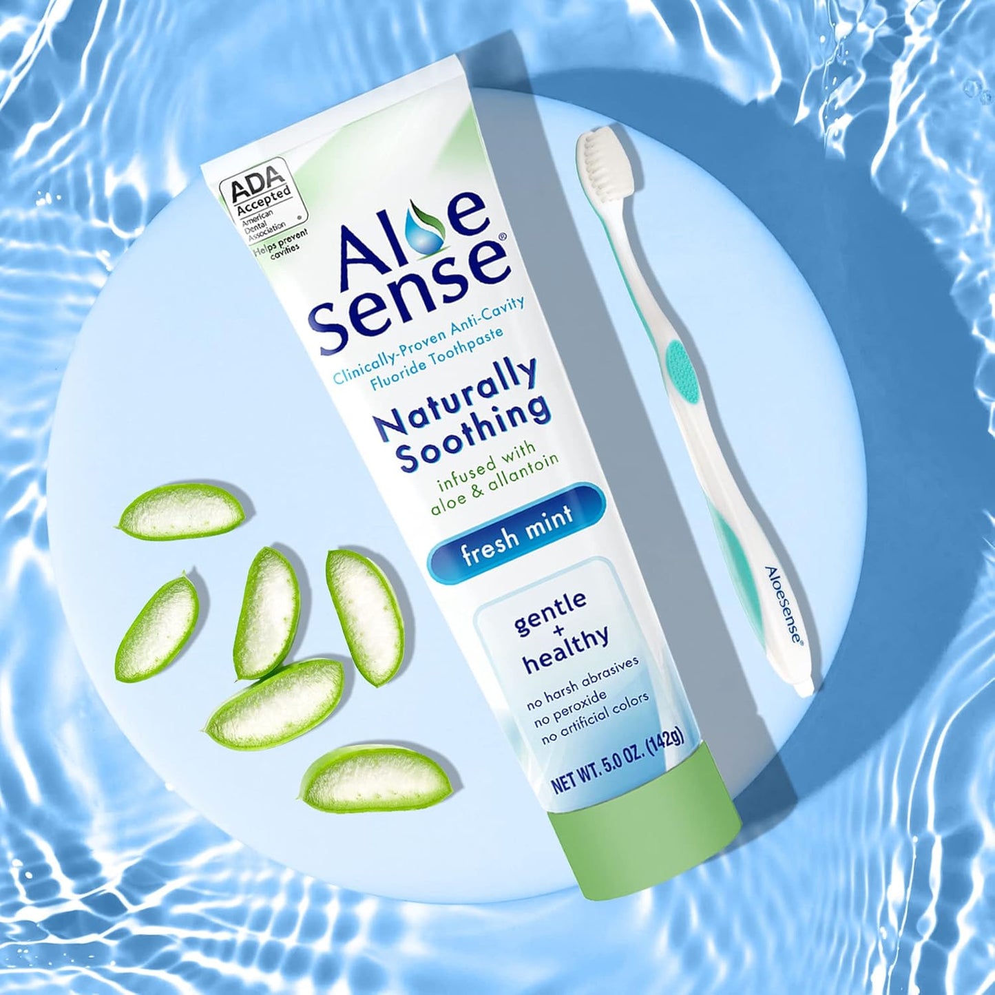 Naturally Soothing Toothpaste for Sensitive Teeth and Gum Care with Aloe Vera, Allantoin & Fresh Mint Flavor, Gentle & Natural, ADA Approved (5-oz, 12 Count)