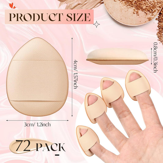Gerrii 72 Pcs Finger Powder Puff Mini Makeup Sponge Soft Beauty Makeup Blender Puff for Foundation, Face Powder, Under Eye Setting, Concealer, Repair Cream, Cosmetic Tool (Skin Color)