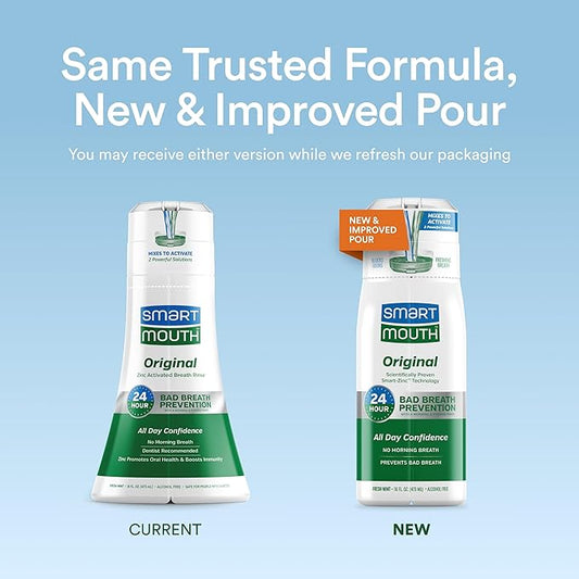 SmartMouth Original & Dry Mouth Activated Mouthwash - Fresh Breath & Dry Mouth Relief - Bad Breath Prevention Mouthwash, 16 fl oz Each