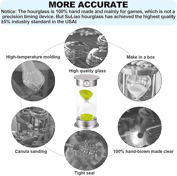 SuLiao Sand Timer 60 Minute Hourglass, Green Sand Watch 60 Min, Large SandClock one Hour, Colorful Plastic Hour Glass Sandglass for Kids, Games, Classroom, Kitchen, Decor