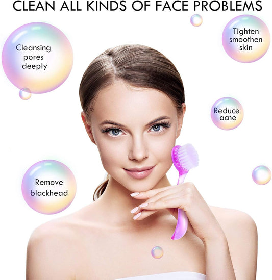 3 Pieces Facial Cleansing Brush Acrylic Handle Face Scrubbers Soft Bristle Exfoliator Cleaner Brush Scrub Exfoliating Facial Scrubber for Face Care Makeup Skincare Removal(Pink, Purple, Blue)