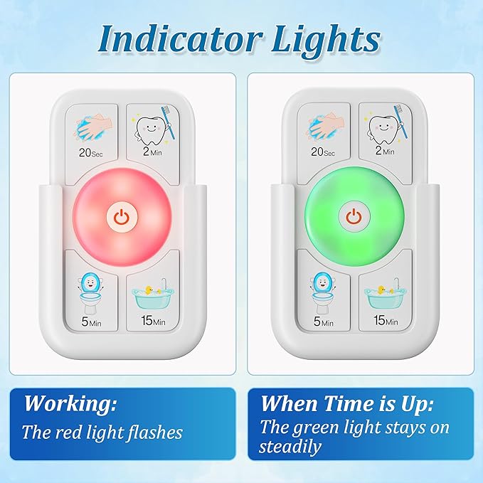Timer for Kids Brushing: 2 Minutes Teeth Brush 20 Seconds Hand Washing 5 Min Toilet 15 Min Shower, Time Management Tool for Children - White
