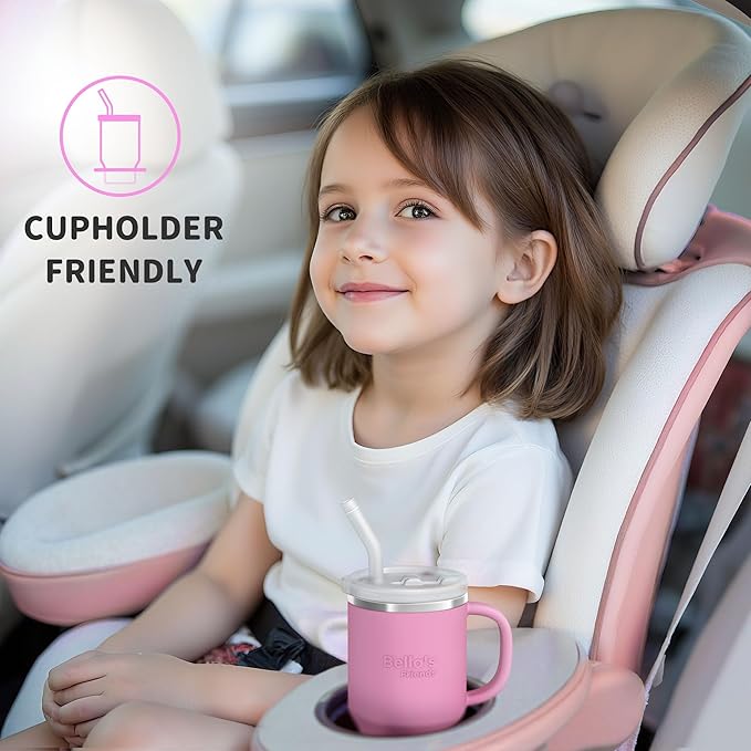 Bella's Friends Handy Mini Tumbler – Adorable 9 oz Sippy Cup for Toddlers 1-3 years old, Flexible Straw, Stainless Interior & Silicone Body, Leak‑Proof, Dishwasher Safe, Ideal for Travel or At Home