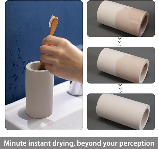 2Pcs Diatomite Toothbrush Holder for Bathroom Sink, Countertop Organizer, Quick Dry Stand Cup for Toothpaste, Razors, Makeup Brushes - Water-Absorbent & Quick-Drying (Beige, Height 4.3")