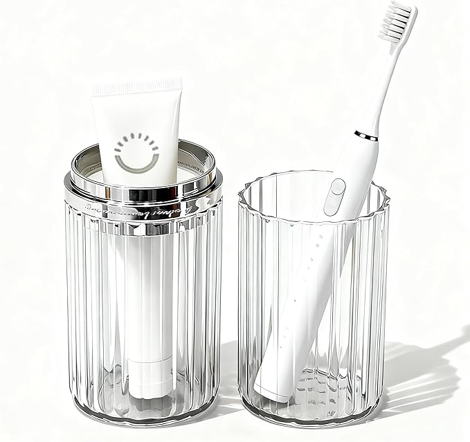 Travel Toothbrush Holders, 2-in-1 Multifunction Dustproof Portable Toothbrush Cup & Toothpaste Storage Container, Toothbrush Case for Traveling Bathroom Camping Business Trip School (Clear)