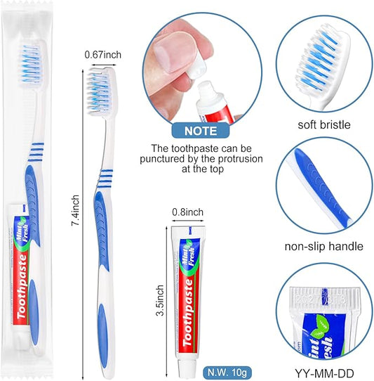 200 Pcs Disposable Toothbrushes with Toothpaste Individually Wrapped, 10g Travel Toothpaste Single Use Manual Toothbrush for Adults Guests Travel Hotel Homeless (5 Colors)