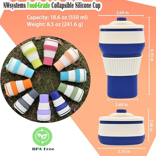 Collapsible Silicone Cup, Safe & Portable, for Hot & Cold Drinks, 18.6 oz (550 ml) - Travel, Camping, Office, and More – Navy Blue