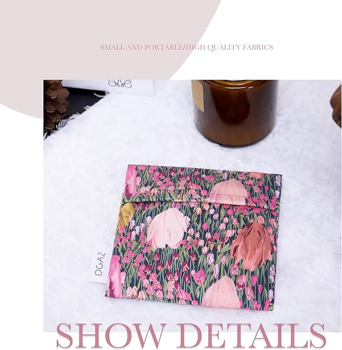 DGAZ Sanitary Napkin Storage Bag, Period Bag for Teen Aged Girls, Portable Period Bag for Panty Liners/Menstrual Cup/Small Tampons,Mini Makeup Bag for Purse(Blooming Tulips)