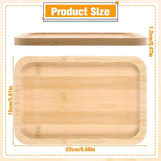 Small Bamboo Trays Bathroom Tray Smooth Thick Bamboo Vanity Trays for Perfume, Candles, Cosmetics, Bathtub Storage Rack, Breakfast Tray, Coffee Bar (8.46 x 5.9 Inch)