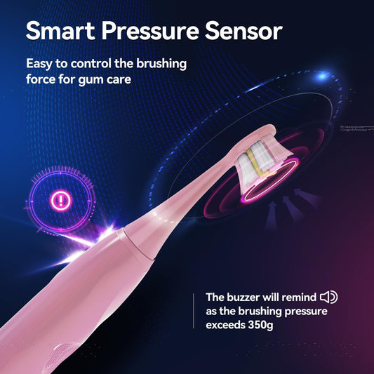 SEAGO Electric Toothbrush with 8 Soft Bristle Heads for Adults,Pressure Sensor, 5 Modes with 2 Minutes Build in Smart Timer,Rechargeable Travel Toothbrush with Brush Hold and Travel Case(2752Pink)