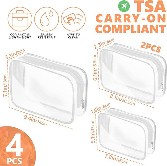 AURUZA Clear Makeup Bag,Portable Travel Toiletry Bags with Zipper, TSA Approved Clear Organizer Bags, PVC Cosmetic Pouch for Airport Airline Compliant
