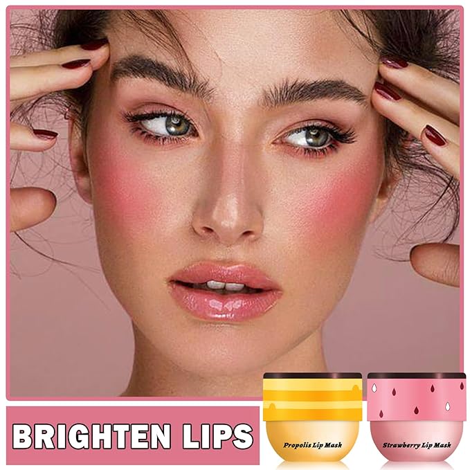 2PCS Bee Lip Balm Honey Pot Sleeping Mask - Silky Hydrating Overnight Lip Care Products - Strawberry & Honey