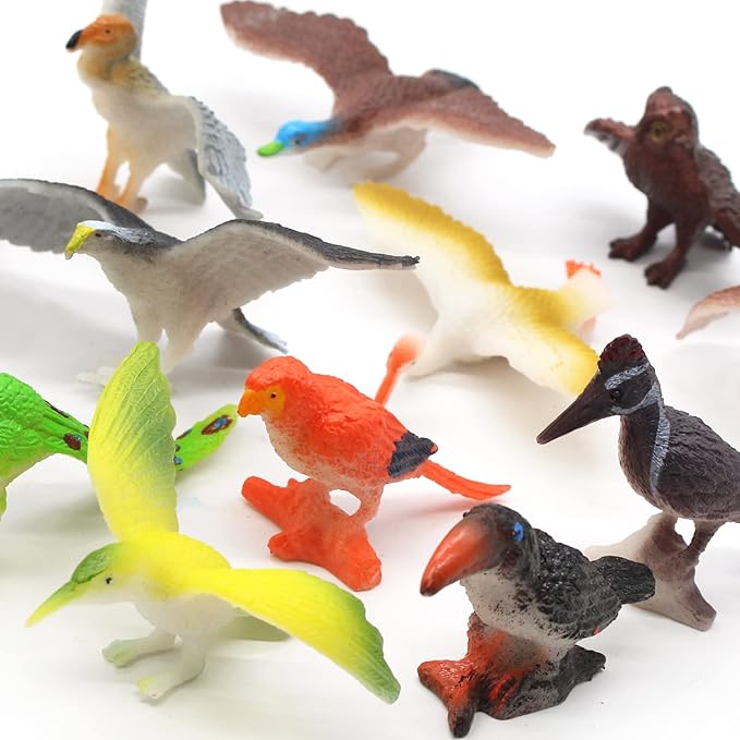 SmilerSmile Animal Assorted Mini Plastic Figures Toy Set, Educational Party Cake Topper, Goody Bag Filler (12pcs Bird)