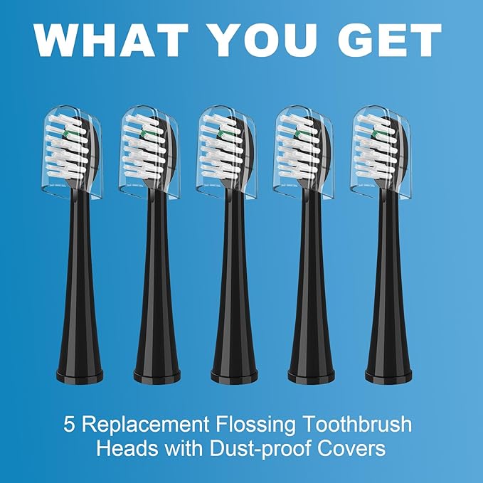 Replacement Brush Heads for WaterPik Sonic-Fusion 2.0 Flossing Toothbrush (SF-03/SF-04) and Sonic-Fusion Flossing Toothbrush (SF-01/SF-02),5 Count Black with Covers