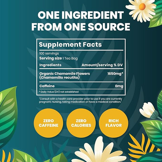 Organic Chamomile Tea — 100 Tea Bags | Organic Herbal Tea From Single Origin | Eco-Friendly Tea Bags | Non-GMO Caffeine Free Tea With Zero Sugar | Cederberg Tea Company