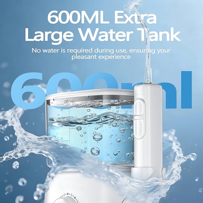 Water Dental Flosser, 600ML Large Water Tank Oral Irrigator for Teeth, 10 Modes Water Flosser with 5 Jet Tips Suitable for Multiple Users, IPX7 Waterproof Electric Flossing Machine for Family, White
