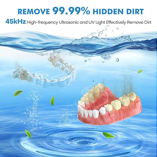 Ultrasonic Retainer Cleaner Machine, 45kHz Ultrasonic Dentures Cleaner for Night Guards, Braces, Aligner, Toothbrush, Jewelry and More, 200ML Capacity, Black