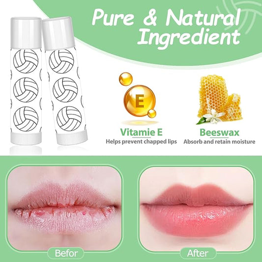 24 Pack Volleyball Lip Balm for Volleyball Theme Party Bulk Gifts,Beeswax Moisturizing Lip balm,Vanilla Flavor Plumping Chapstick for Volleyball Cheerleader Team Girls kids Men Women Sports Lovers