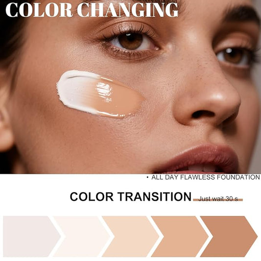 Color Changing Foundation,2 Pack Travel Size, Light Coverage, Improves Uneven Skin Tone, Lightweight & Lasting,Make up for Color Matching Foundation,Nature Finish for Warm Skin 0.42 oz