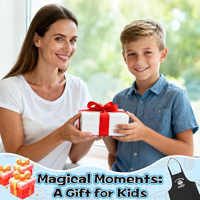 Kids Apron and Chef Hat Set, “CHEF in training” Funny Apron Adjustable Kitchen Apron Cooking Baking Painting with 2 Pockets for Boys and Girls