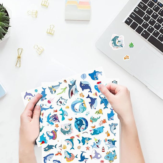 Cool Shark Stickers 755 Count Ocean Sea Animal Tropical Fish Shark Adhesive Decal Stickers for Boys Girls Birthday Invitations Under The Sea Party Goodie Gifts Bags Sticker Decor Class Rewards