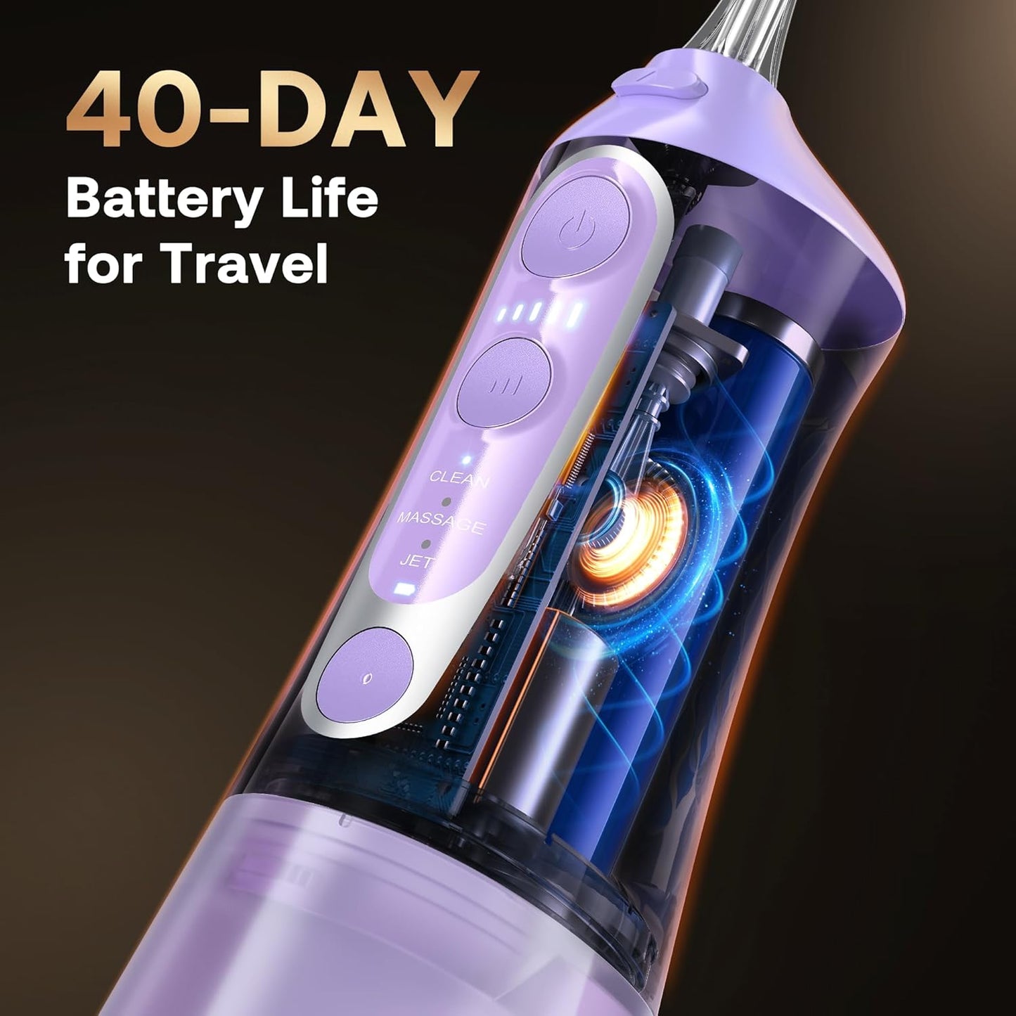 Bitvae Water Dental Flosser Teeth Pick, Cordless Flosser for Travel with 6 Jet Tips, 3 Modes 5 intensities, IPX7 Waterproof Portable & Rechargeable Oral Irrigator Cleaner, Purple