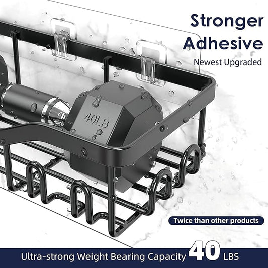 Shower Caddy Adhesive Shower Organizer 7-Pack, Rustproof Stainless Steel Bathroom Shelves, Large Capacity No-Drill Rack Storage Accessories with Soap Dish Toothbrush Holder &24 Hooks Home Decor