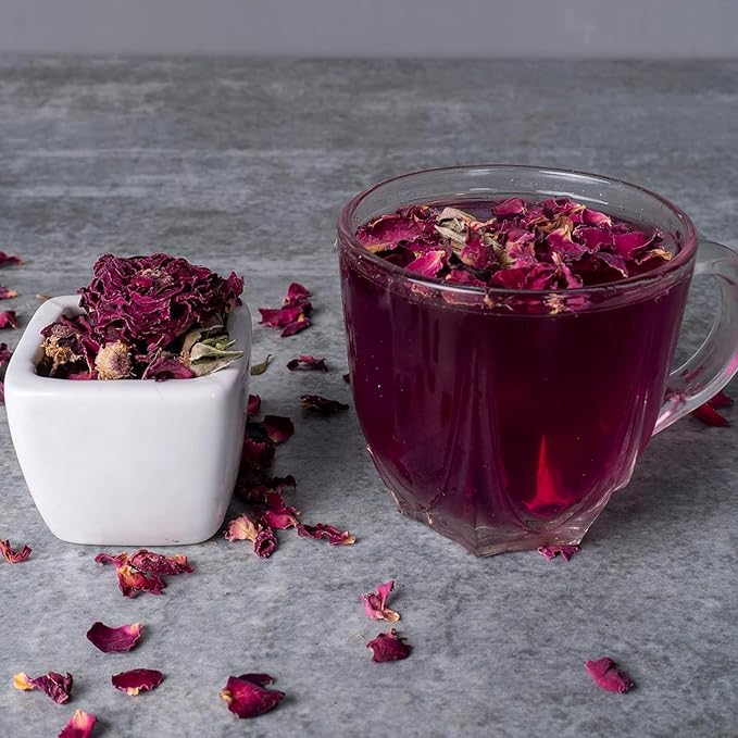 Cure wid Pure Sun-Dried Rose Petals & Buds Whole In Resealable Pouch - Fragrant & Rich in Color,Ideal for Culinary & Aromatic Uses Food Grade Dried Roses for Tea,Rose Water,Decor & More 1Lb