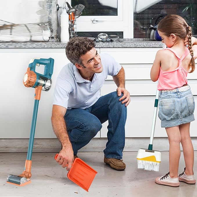 Kids Vacuum That Really Works 9Pcs Aged 3+ Kid Cleaning Set for Toddlers Toy Cleaner Kids Broom and Dustpan Set Scrub Brushes Baby Boy Girl Gifts ( 950Blue)