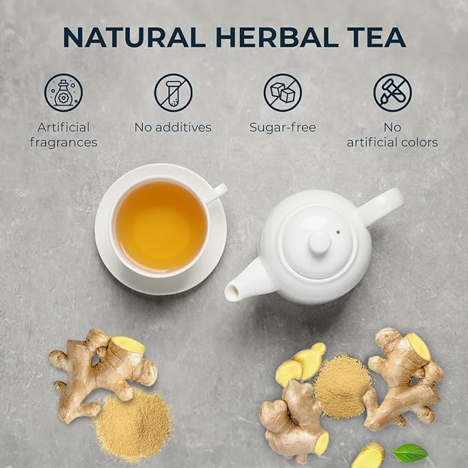 Ginger Tea Bags - 55 Count (+5 Tea Bags) Bamboo Tong Included - 4.16 oz, Re-Steep Herbal Tea Blend, Stimulates Appetite, Promotes Healthy Digestion & Boosts Immunity