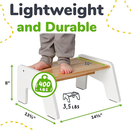 OCODILE 1-Step Wooden Step Stool for Toddlers | Kids Step Stool for Bathroom Sink, Kitchen, and Potty Training | Non-Slip Stool for Toilet Independence | Wooden Step for Children Ages 2+ White